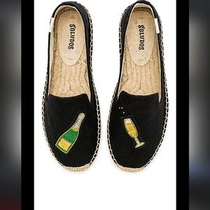 Soludos  Cheers Black Espadrilles with Bottle and Glass Embroidery